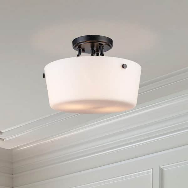 Bel Air Lighting Mod Pod 13 in. 2-Light Black Semi-Flush Mount Ceiling Light with Frosted Glass Shade