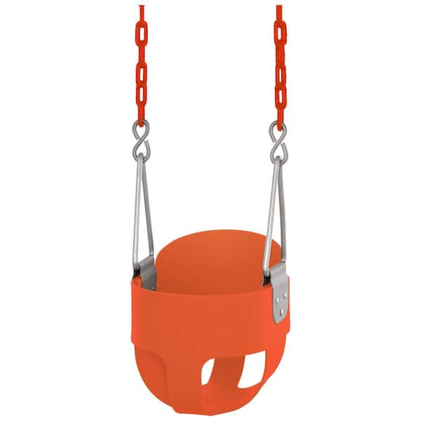 SWINGAN Machrus Swingan High Back, Full Bucket Toddler and Baby Swing with Vinyl Coated Chain Fully Assembled, Orange