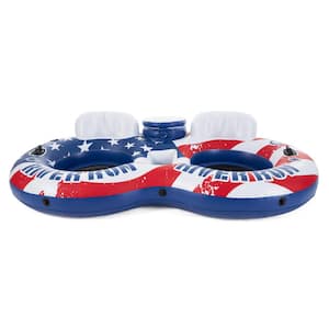American Flag Inflatable 2-Person Pool Tube Float with Cooler