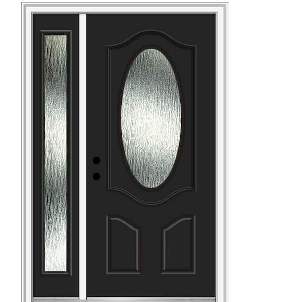MMI Door Rain Glass 48 in. x 80 in. Right-Hand Inswing Black Fiberglass Prehung Front Door on 4-9/16 in. Frame