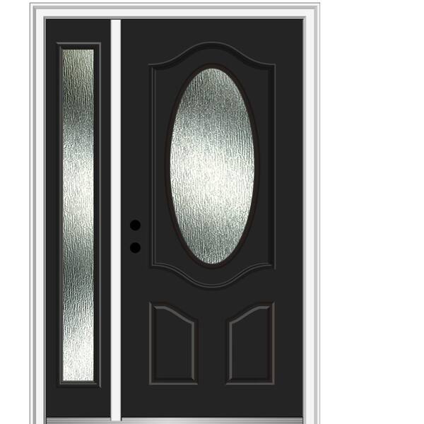 MMI Door 50 in. x 80 in. Right-Hand Inswing Rain Glass Black Fiberglass Prehung Front Door on 4-9/16 in. Frame