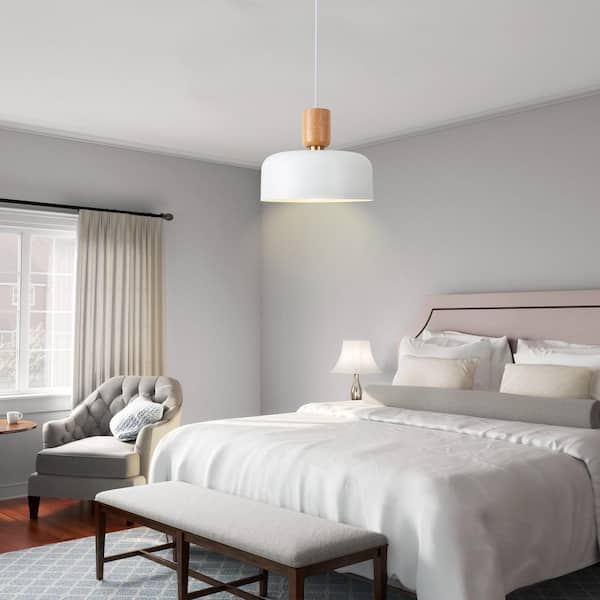 1 Light White Wood Industrial Dome Pendant for Dining Room Storage Room No Bulbs Included