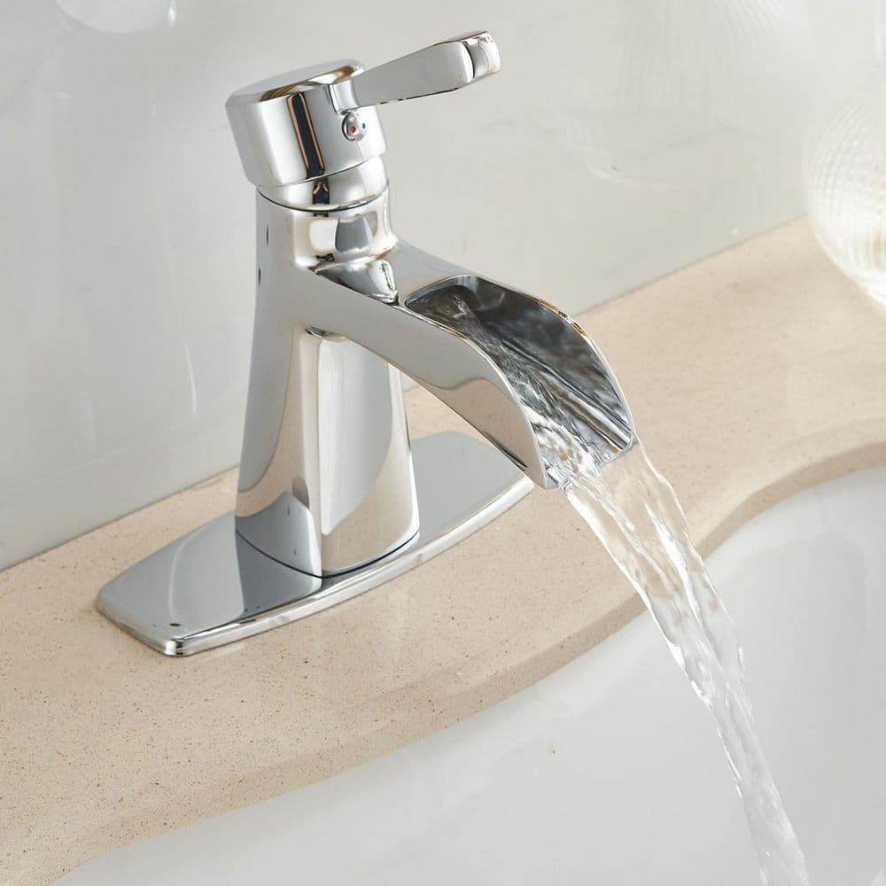 Brushed Chrome Single Handle Bathroom Faucet with Drain Assembly