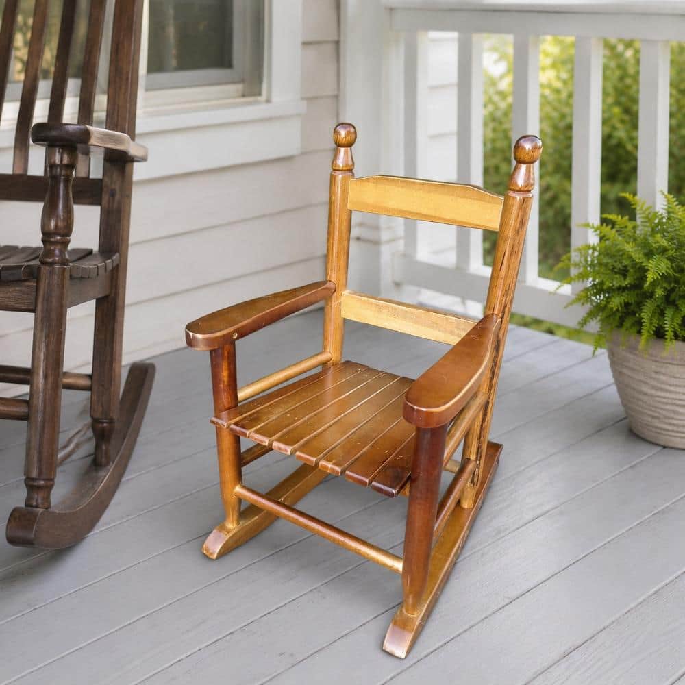 14 in. W Oak Poplar Wood Kids Outdoor Rocking Chair with Wide Armrests and Slatted Seat price history on PriceWatchPro