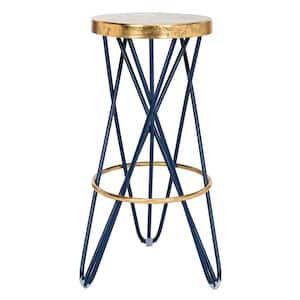 Lorna 30 in. Navy and Gold Bar Stool