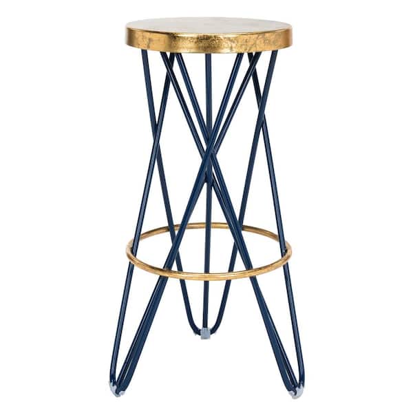 SAFAVIEH Lorna 30 in. Navy and Gold Bar Stool