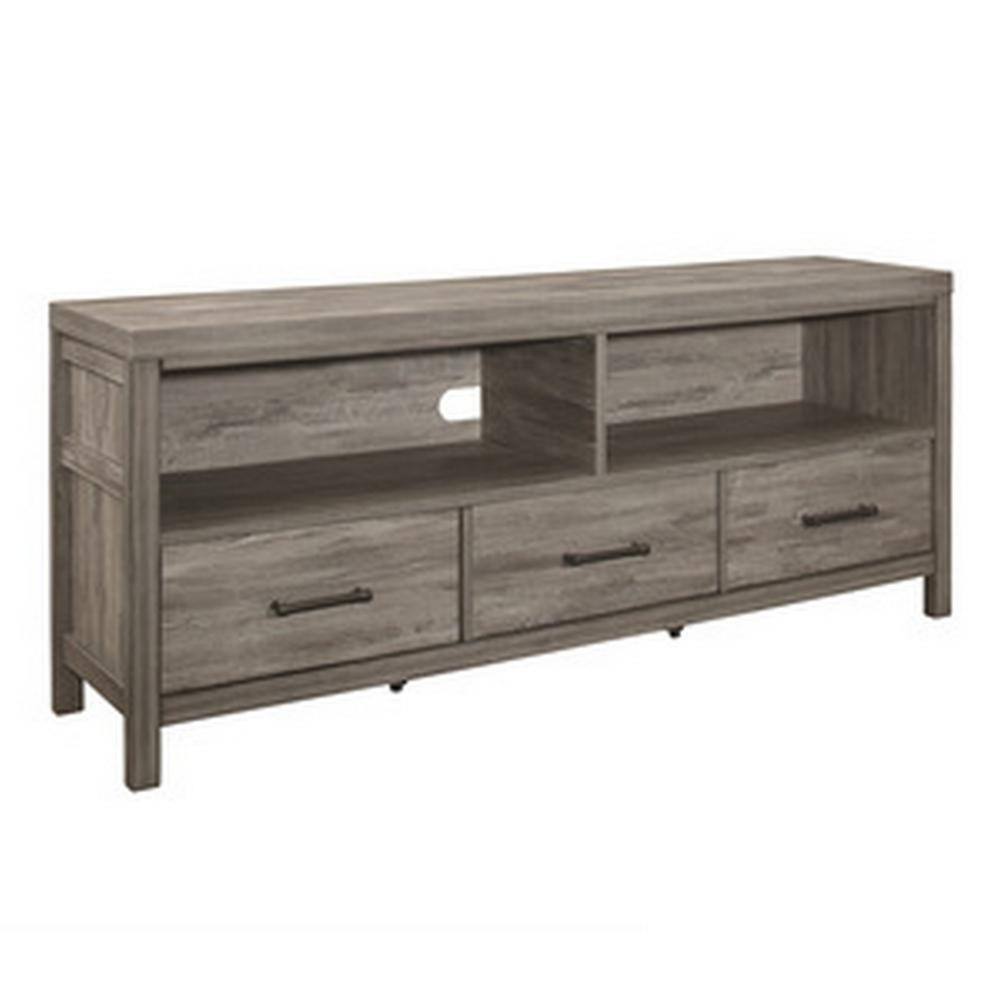 Benjara 66 in. Gray Wood TV Stand Fits TVs up to 70 in. with 3Drawers