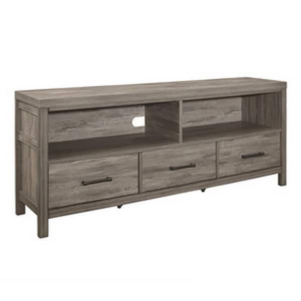 Benjara 66 in. Gray Wood TV Stand Fits TVs up to 70 in. with 3Drawers BM295539 The Home Depot