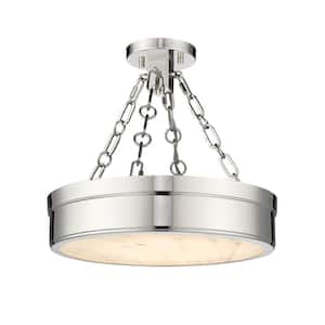Anders 30-Watt 15 in. 1-Light Polished Nickel Integrated LED Semi Flush Mount Light with Marbling Parian Plastic Shade