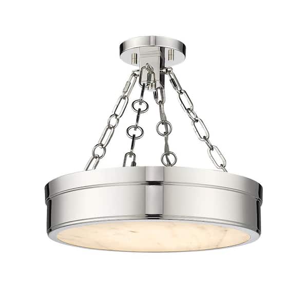 Unbranded Anders 30-Watt 15 in. 1-Light Polished Nickel Integrated LED Semi Flush Mount Light with Marbling Parian Plastic Shade
