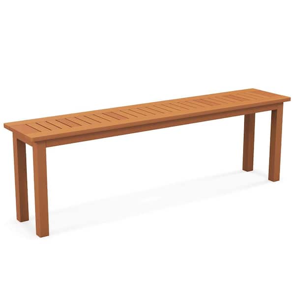 Costway 59 in. Wood Outdoor Long Dining Bench with Teak Oil Finish & Slat Seat