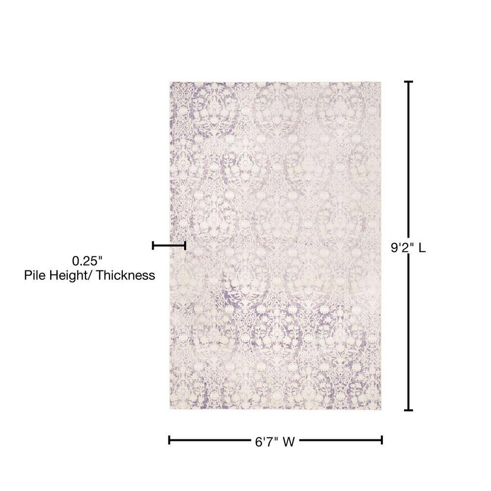 Hand-Knotted Lavender and Ivory Synthetic Rectangular Area Rug