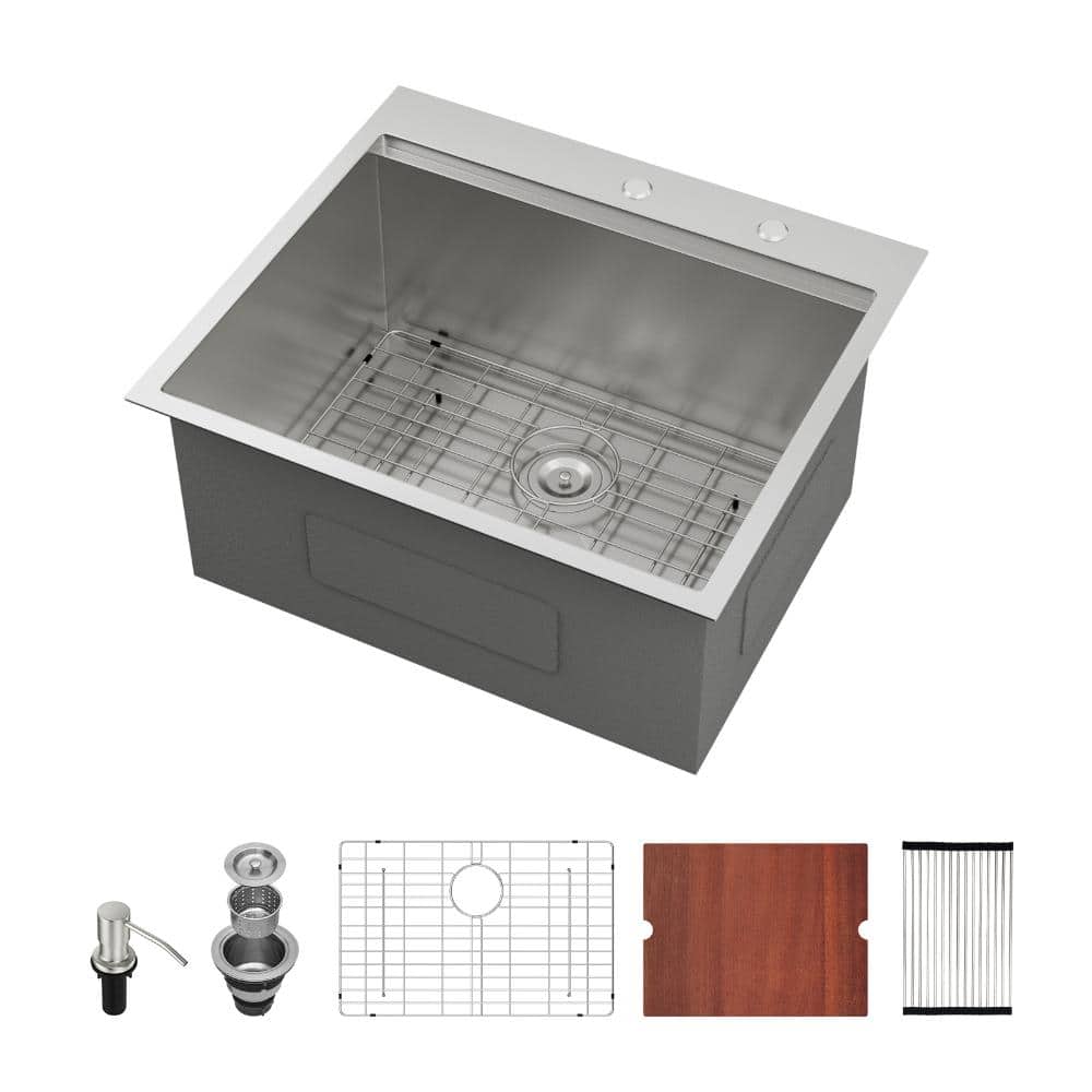 25 in. x 22 in. Drop in Laundry Sink Top Mount Workstation Utility Sink with Integrated Ledge price history on PriceWatchPro