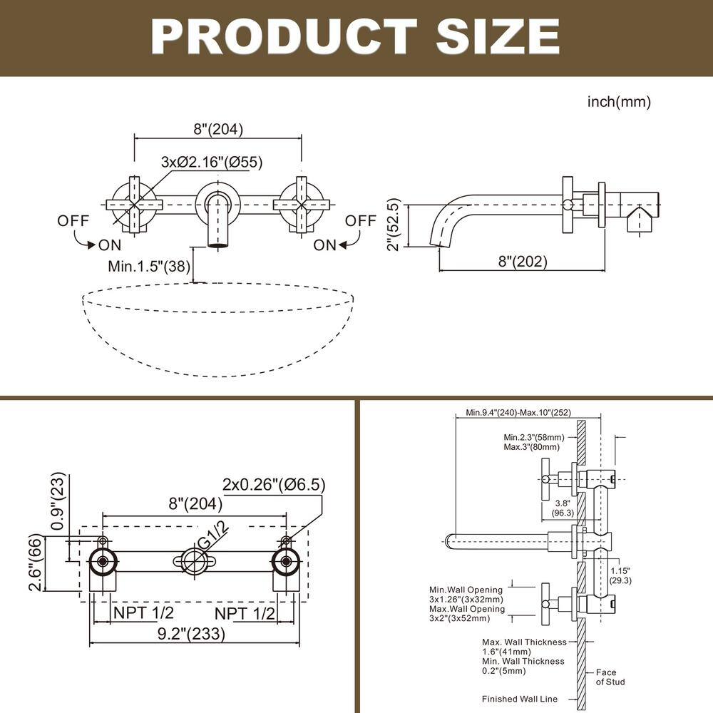 Oil Rubbed Bronze Wall Mount Double Handle Bathroom Faucet