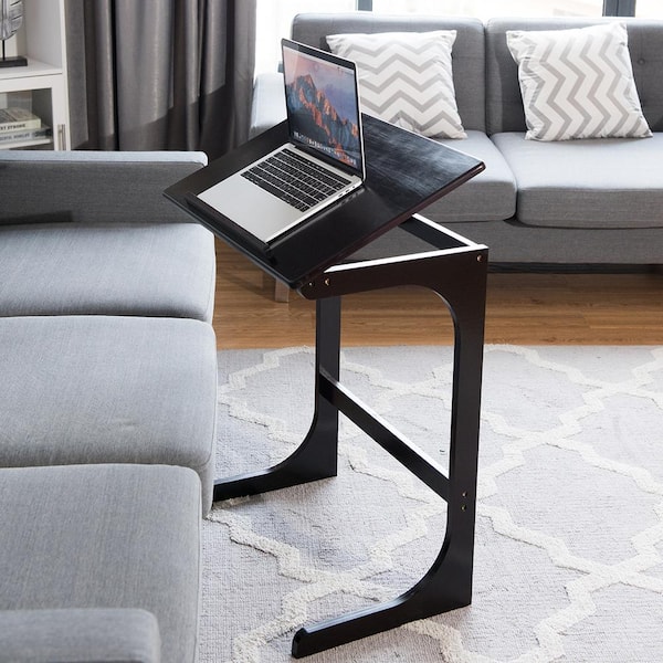 Costway 23.5 in. x 27.5 in. Black Rectangle Bamboo End Table W