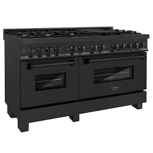 60 in. 9 Burner Double Oven Dual Fuel Range with Brass Burners in Black Stainless Steel