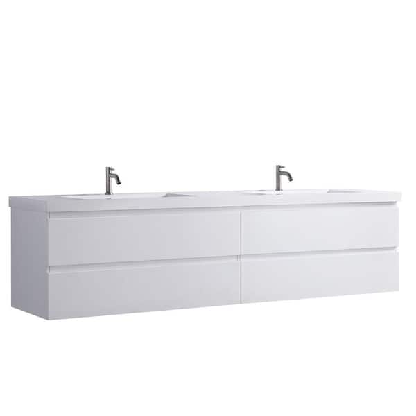 TOOLKISS 83.9 in. W x 19.7 in. D x 21.65 in. H Double Sink Floating Bath Vanity in White with White Ceramic Top