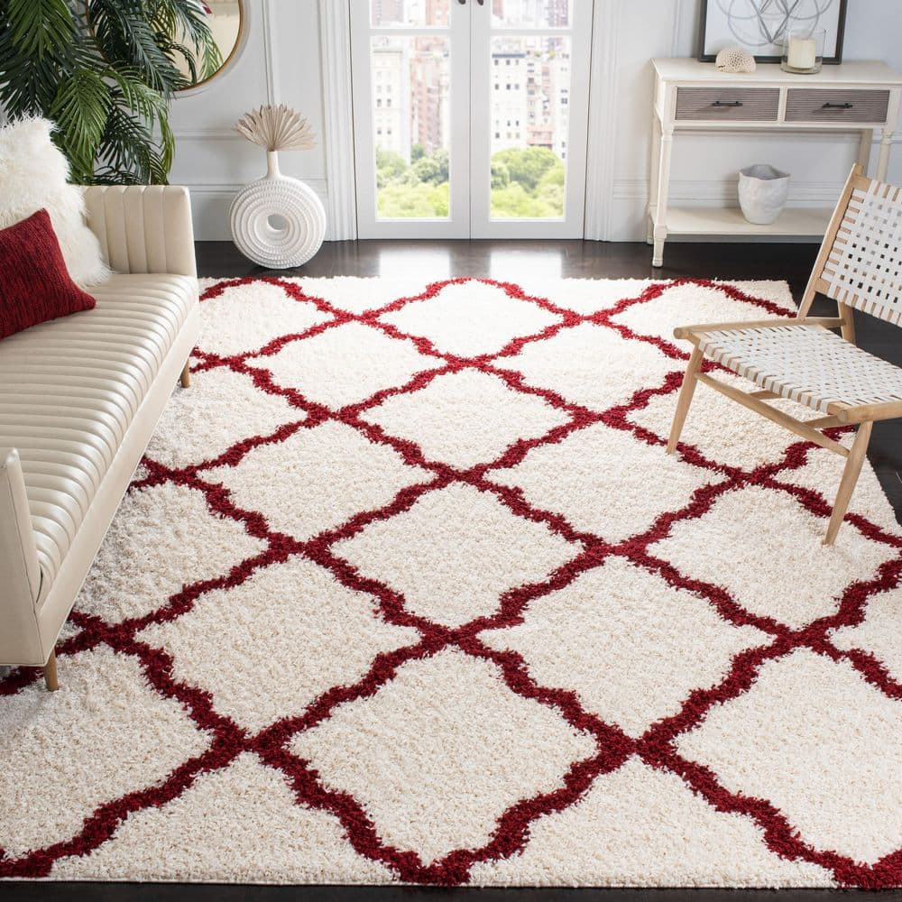 Dallas Shag 9 ft. x 12 ft. Ivory/Red Geometric Diamond Trellis Area Rug price history on PriceWatchPro