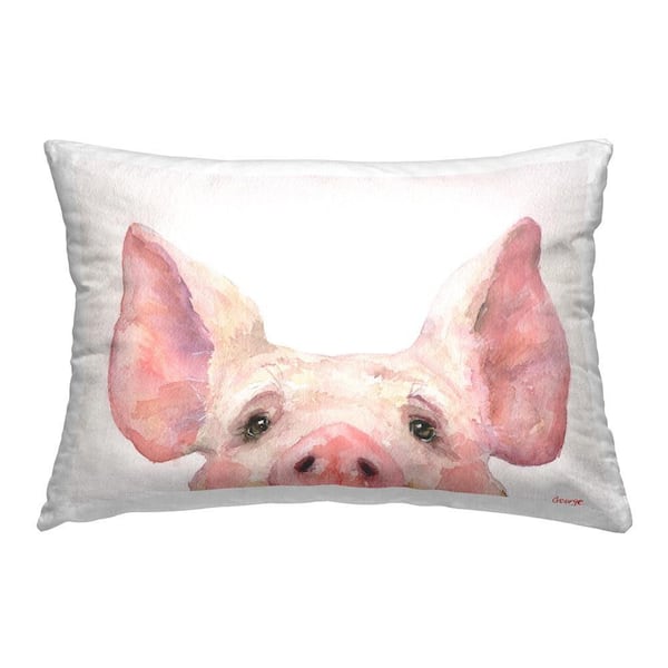 Stupell Industries Cute Piglet Face Pink Print Polyester 14 in. x 20 in. Throw Pillow
