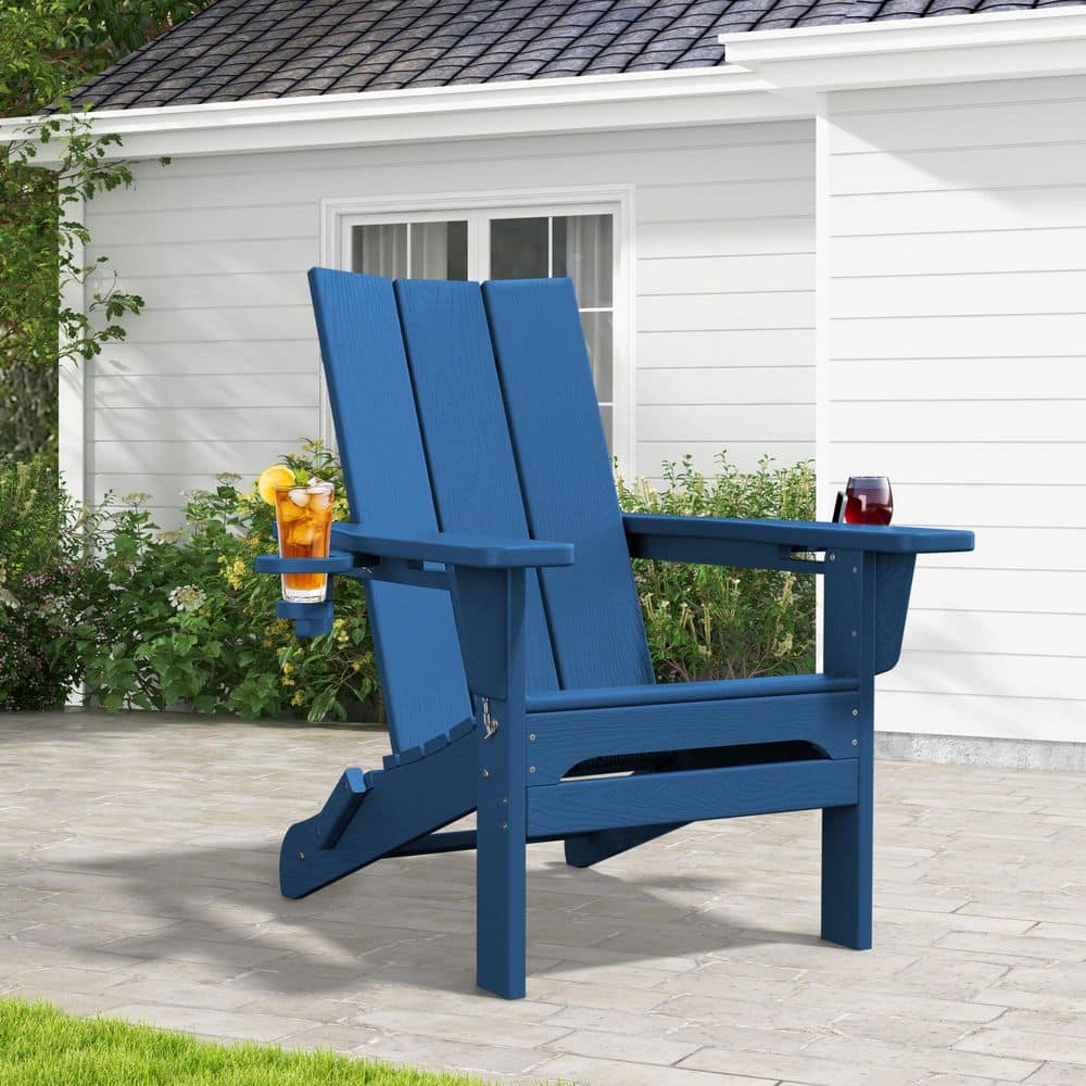 JEAREY Classic Navy Blue Folding Plastic Adirondack Chair with