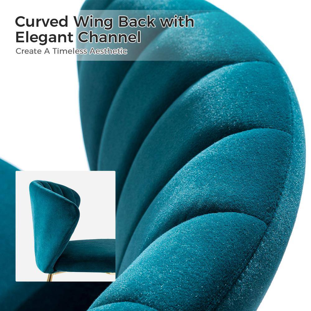 Teal Velvet Wingback Accent Chair with Gold Metal Legs