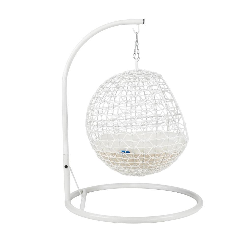 Medium White Rattan Hanging Egg Cat Bed