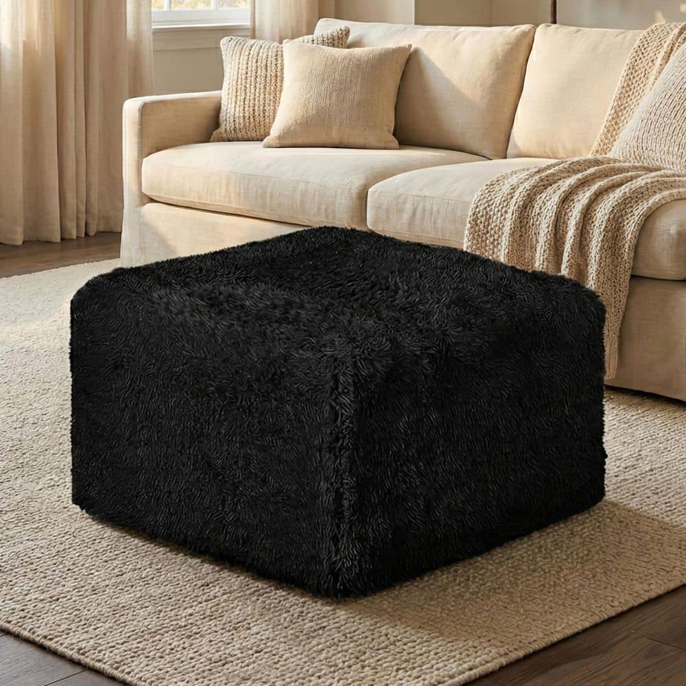 Furniture of America Getty Black Faux Fur Square High Density Foam