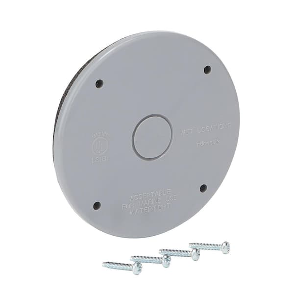 Commercial Electric 4 in. Round Blank Non-Metallic Weatherproof Cover, Gray