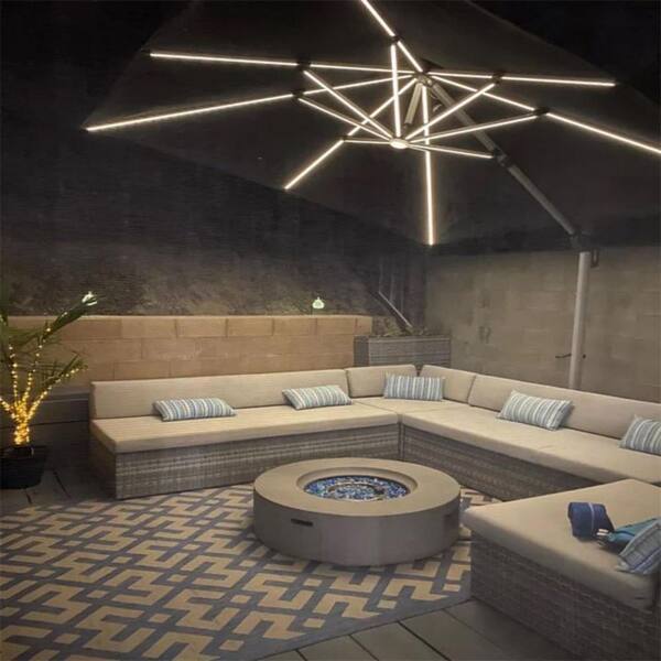half wall patio umbrella led 10 ft PURPLE LEAF 10ft Cantilever with Lights, 360° Swivel and Tilt A pole switch toggles 9 lighting modes powered by a solar panel for 5 hours of evening glow. Volenca 10-ft Outdoor Solar Offset