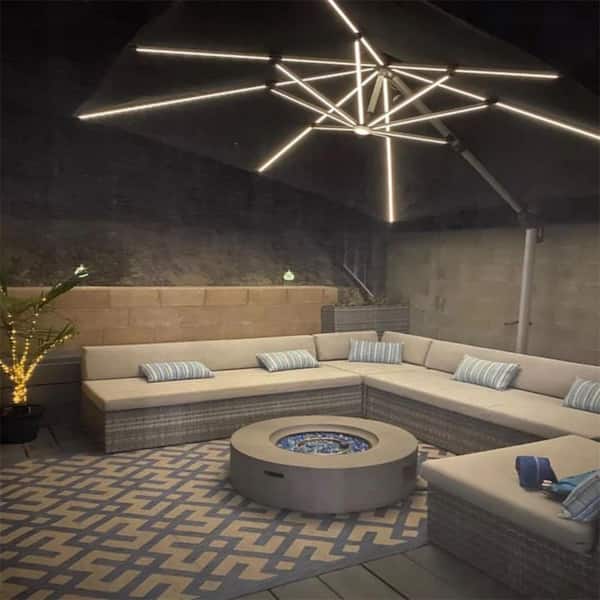 10 ft. Square Solar powered LED Patio Umbrella Outdoor Cantilever Umbrella Heavy Duty Sun Umbrella in Black