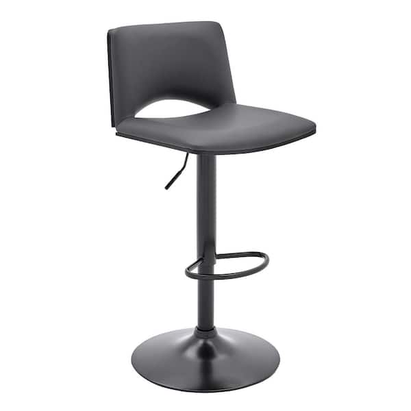 Armen Living Thierry Gray Adjustable Swivel Faux Leather and Black Metal Bar Stool
