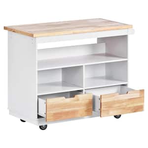 NT White Wood 46 in. Kitchen Island 3 Open Compartments, Kitchen Islands and Carts﻿