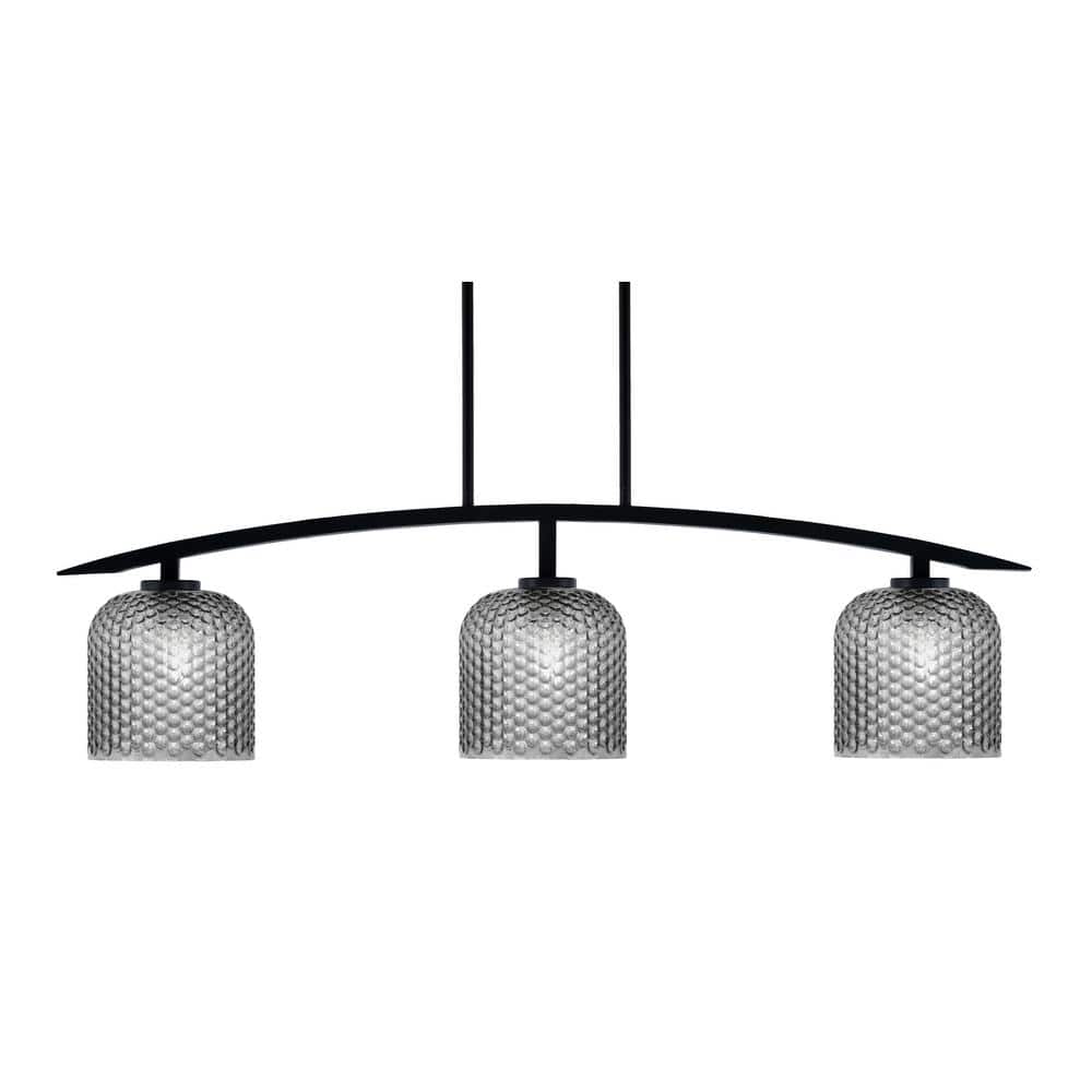 Siena 41 in. 3-Light Matte Black Chandelier with 7 in. Smoke Textured Glass