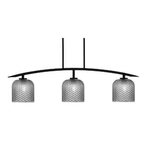 Siena 41 in. 3-Light Matte Black Chandelier with 7 in. Smoke Textured Glass Shades No Bulbs Included