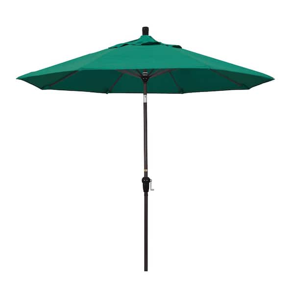 California Umbrella 9 ft. Bronze Aluminum Market Auto-tilt Crank Lift Patio Umbrella in Spectrum Aztec Sunbrella
