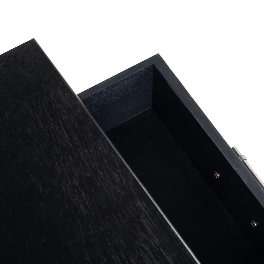 Peyton Black Wood Rectangular Storage End Table with Herringbone Pattern