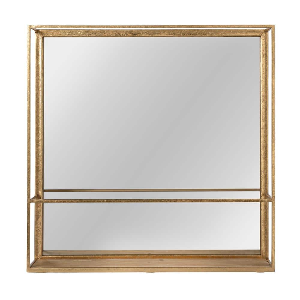 Gold Rectangular Metal and Wood Shadowbox Wall Mirror