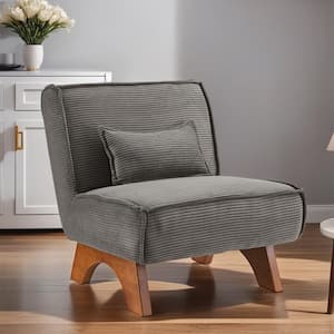 COZY Off Gray Fabric Accent Slipper Chair with Lumbar Pillow and Wood Legs