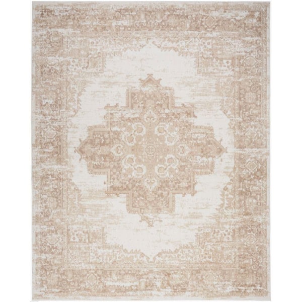 Grafix Ivory Beige 8 ft. x 10 ft. Center medallion Transitional Area Rug
