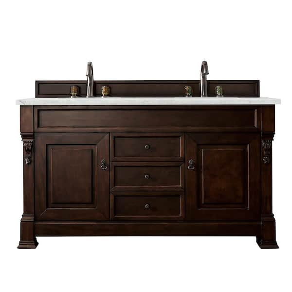 James Martin Vanities Brookfield 60 in. W x 23.5 in. D x 34.3 in. H Double Bath Vanity in Burnished Mahogany with top in Eternal Jasmine Pearl