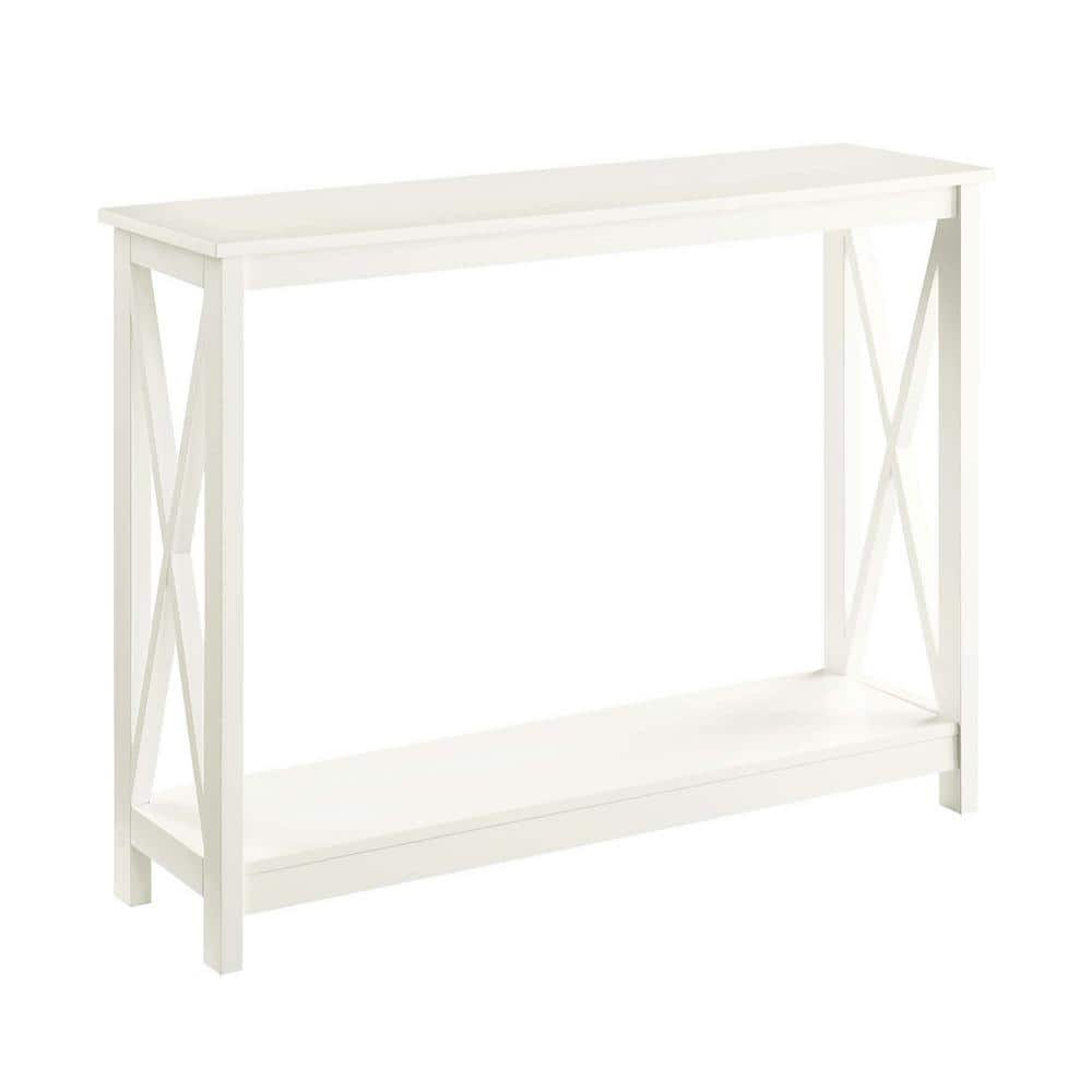 Ivory Coastal Farmhouse Console Table with Open Shelving