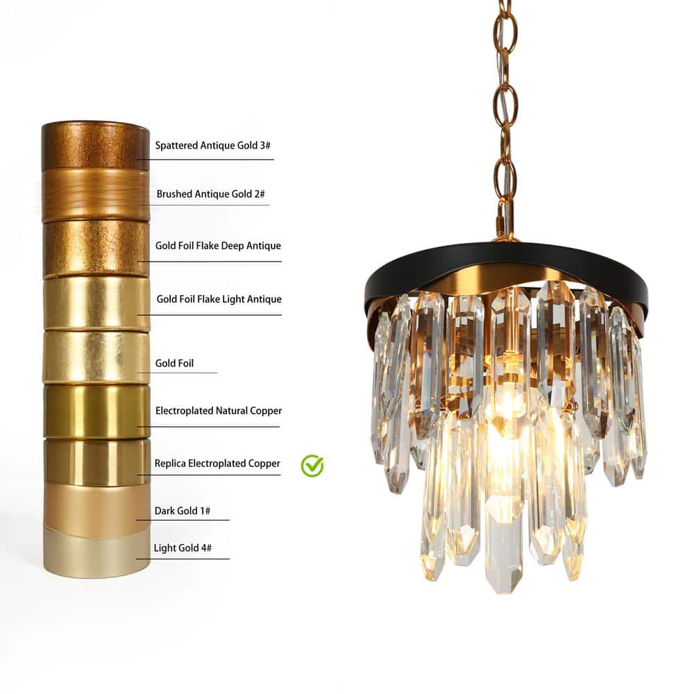 Mini Matte Black and Gold Crystal Drum Pendant Light