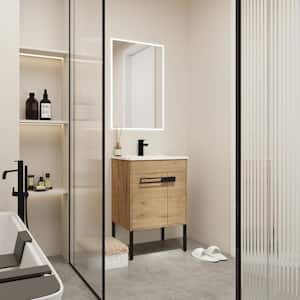 24 in. W x 18.31 in. D x 35.06 in. H Freestanding/Floating Bathroom Vanity in Imitative Oak With White Ceramic Sink Top