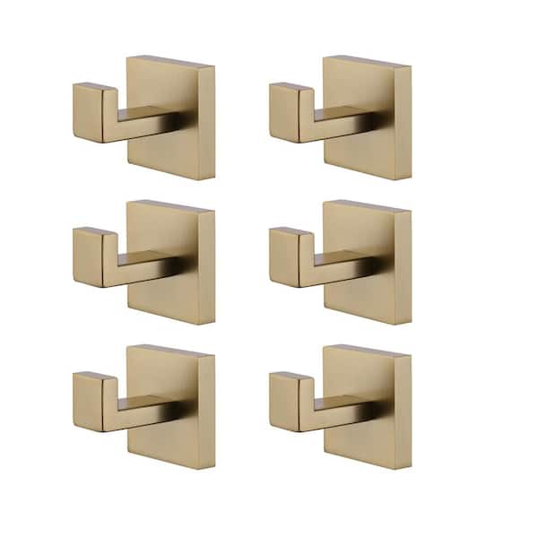 6-pieces Wall-Mounted J-Hook Stainless Steel Bathroom Robe/Towel Hook in Brushed Gold