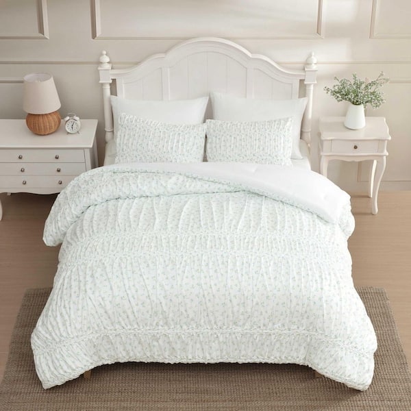 Laura Ashley Rosebuddies Reversible 3-Piece Light Blue Microfiber