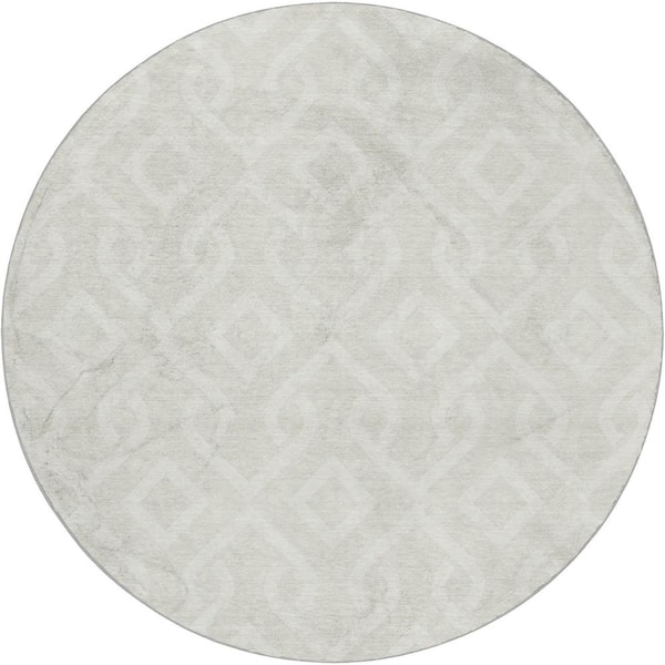 Dream Shag Premium Machine Washable Abstract ADS621 Ivory 8 ft. x 8 ft. Round Rug