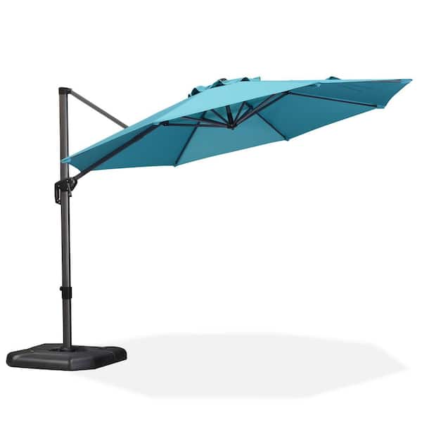 PURPLE LEAF 11 ft. Octagon Aluminum Outdoor Cantilever Umbrella 360-Degree Rotation Umbrella with Base in Ground, Turquoise Blue