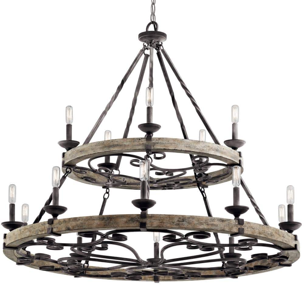 Elegant Grey and Bronze 44" Crystal Two-Tier Chandelier