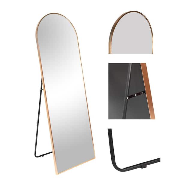 Unbranded 22 in. W x 65 in. H Large Arched Framed Full-Length Floor Mirror Wall Bathroom Vanity Mirror in Gold