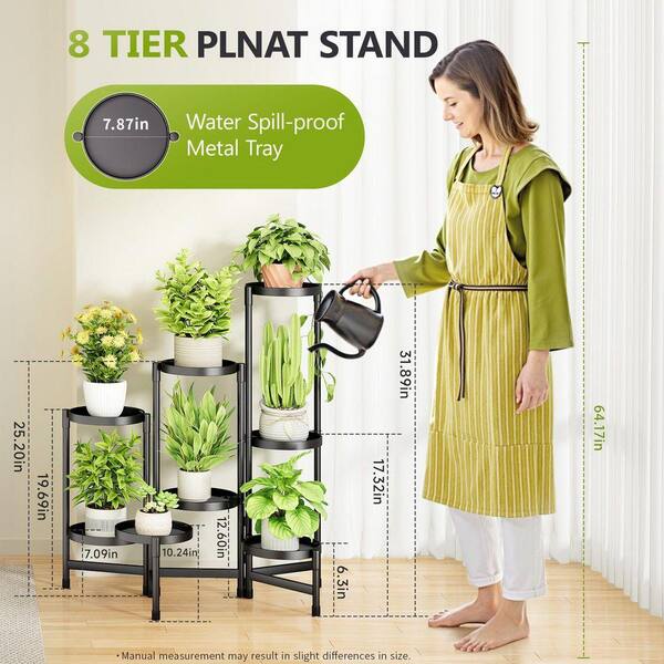 8-Tier Black Metal Plant Stand Indoor, Tiered Flower Pot Display